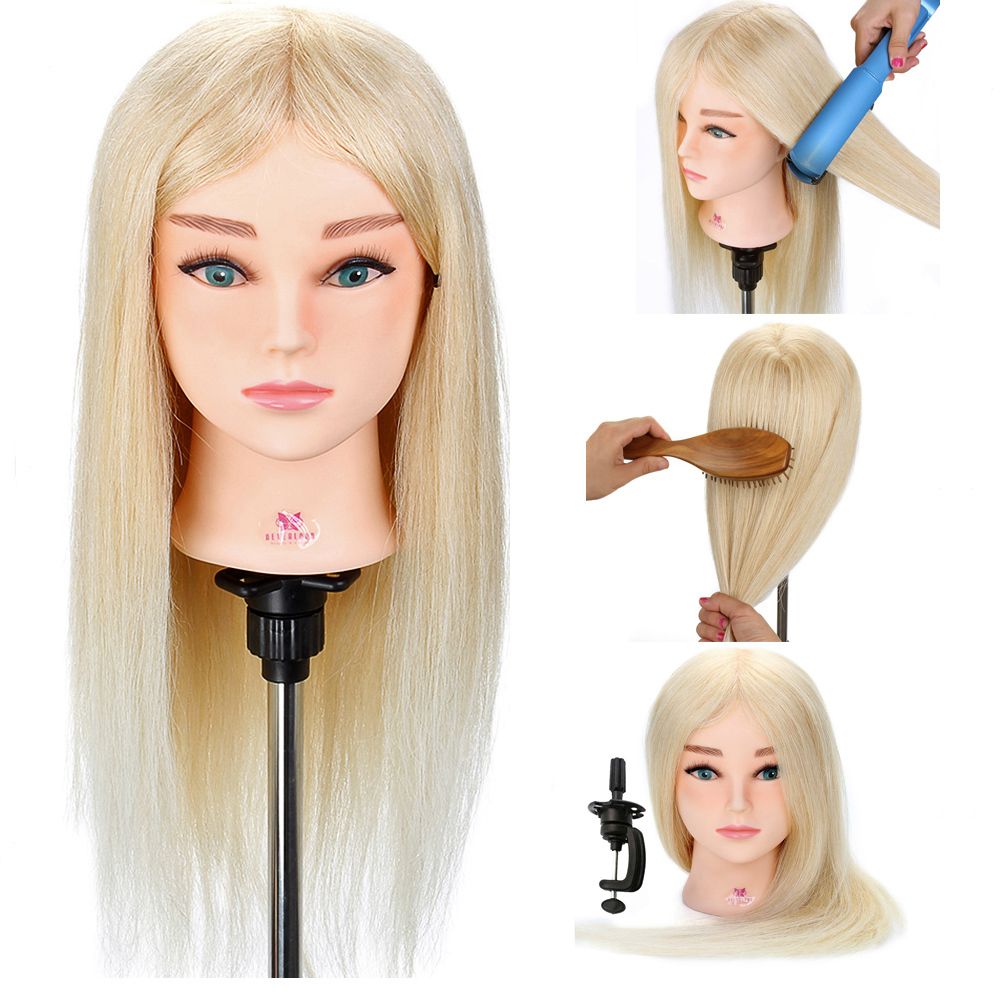 20'' 100% Real Human Hair Hairdressing Training Head for Hairstyles Doll  Hair Curling Practice Mannequin Head + Clamp Dummy Doll CX200716