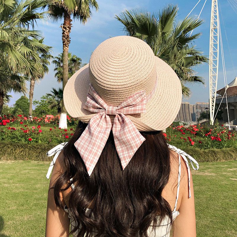 Bow Sun Hat for Beach Outdoor Straw Hat 