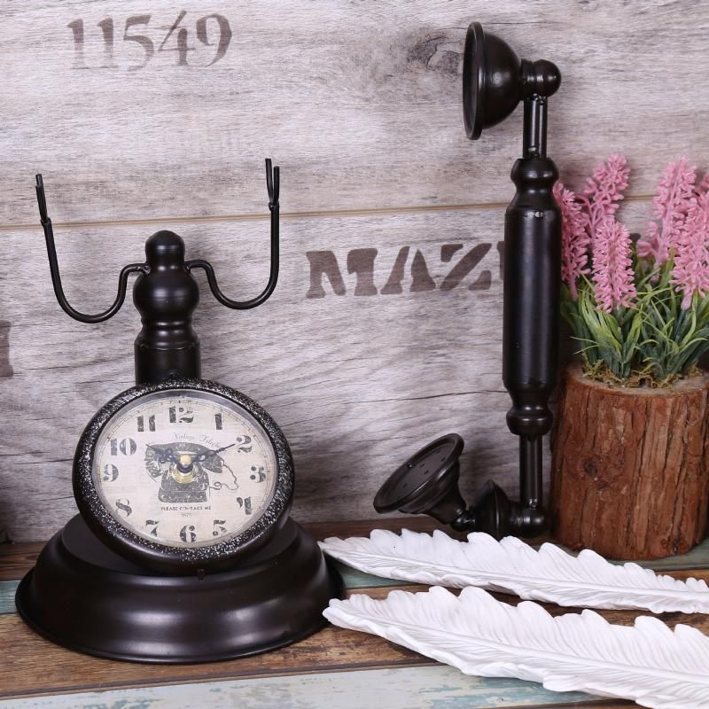 2021 Retro Vintage Telephone Table Clock Creative Bar Cafe Decoration Home Clock Clothing Shop Window Model Decoration Table Watch From Sophine08 63 34 Dhgate Com