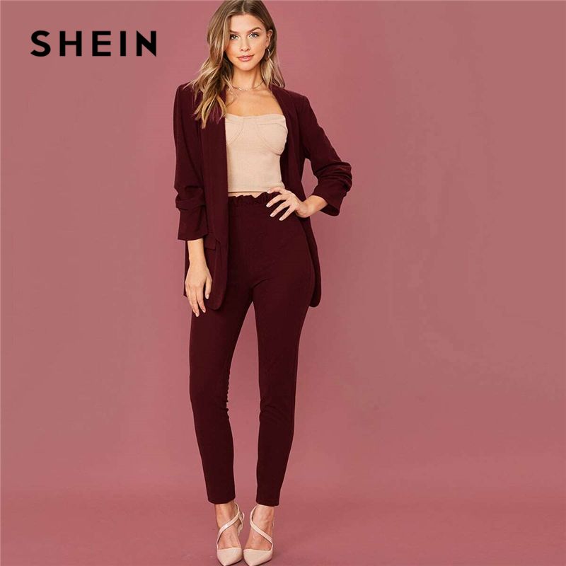 Compra Conjuntos Shein Borgoña Chal Collar Sólido Blazer Y Paperbag Cintura  Traje De Pantalones Conjunto Primavera Mujer Elegante Señora De La Oficina  Cuatro Nudos Barato | Entrega Rápida Y Calidad | Es.Dhgate