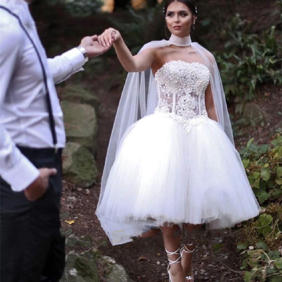 short wedding dress with cape