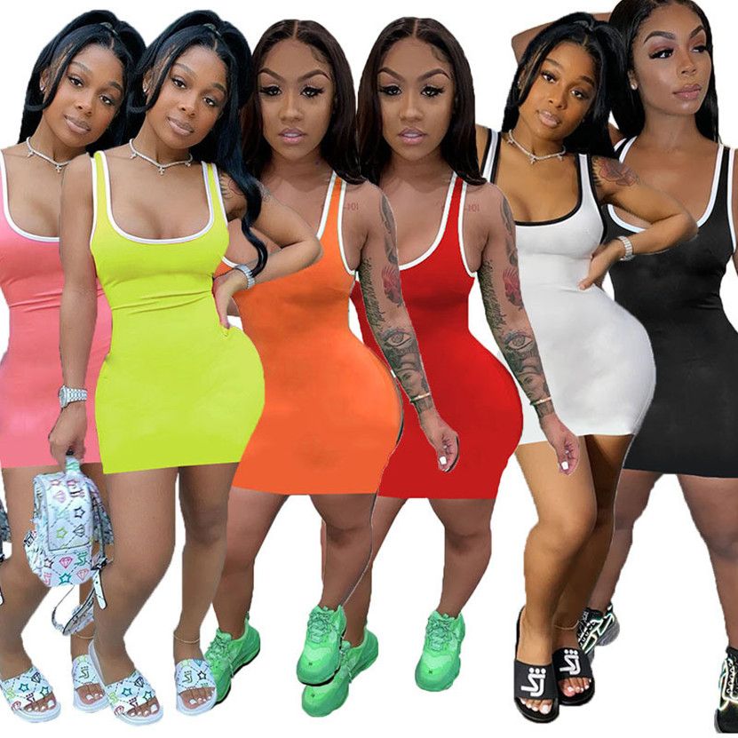 Women Summer Solid Color Black Dress Casual Plus Size 2xl Skirt Designer One Piece Dress Sleeveless Tank Top Skirt Casual Mini Dress 3470 From Mara33 11 09 Dhgate Com