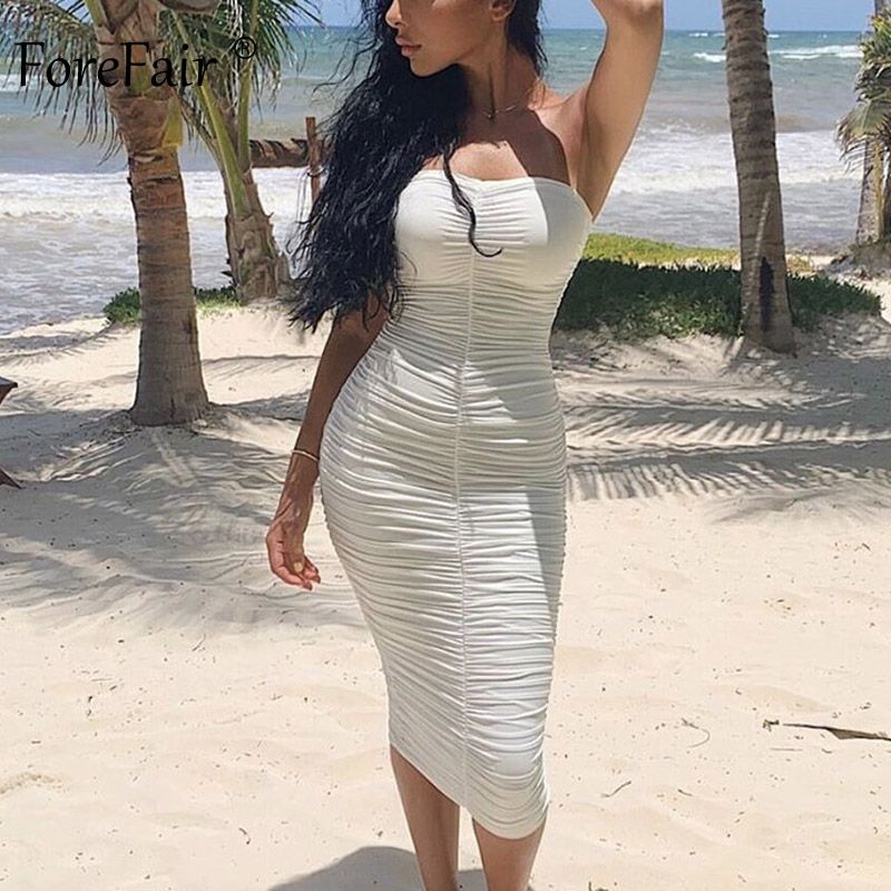 white ruched bodycon dress