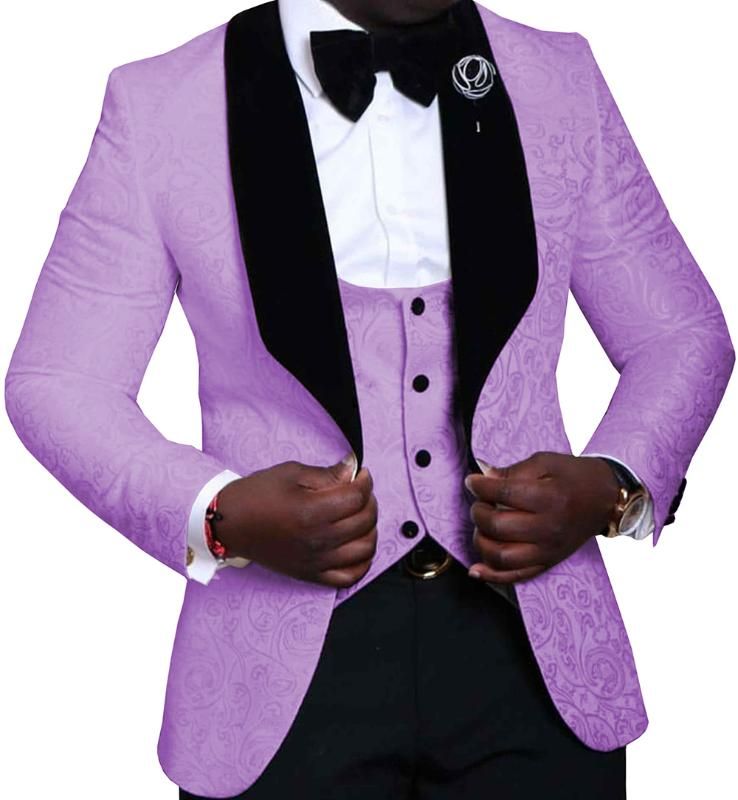 Compra Trajes Para Hombre Lila 3 Piezas Florales Jacquard Negro Mantón De  La Solapa De Los Padrinos De Esmoquin Para Los Trajes De Boda De Los Hombres  Blazer + Chaleco + Pantalones