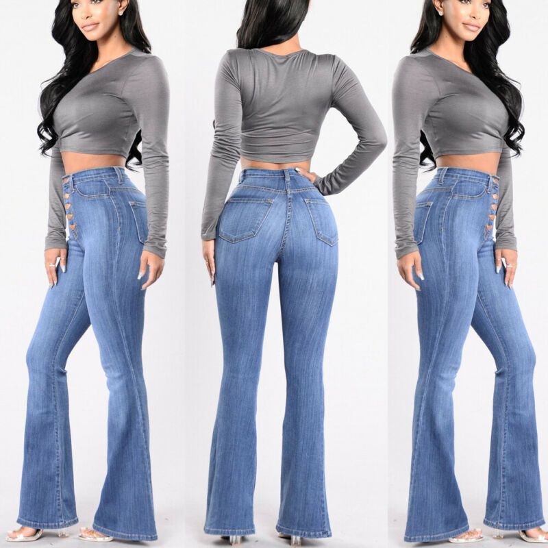 Womens Tight Flare Trousers Elastic 