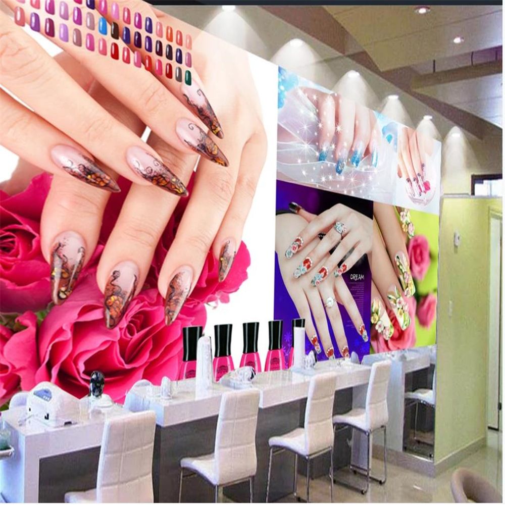 customized wallpaper for walls Beauty salon nail salon background wall  modern wallpaper for living room