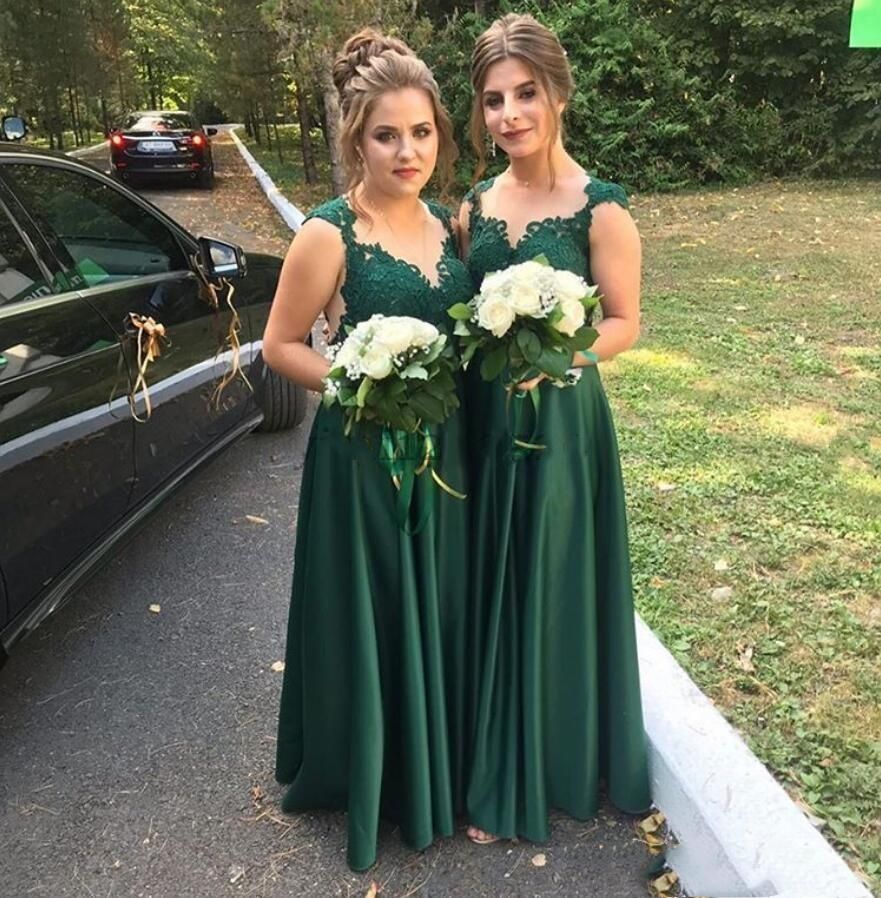 Verde Oscuro País de dama de honor vestidos de encaje apliques más el tamaño Criada de los vestidos de raso una línea de longitud de huésped de la boda vestido B123 Verde Oscuro País de dama de honor vestidos de encaje apliques más el tamaño Criada de los vestidos de raso una línea de longitud de huésped de la boda vestido B123
