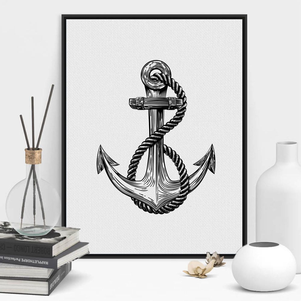 2020 Hand Painted Anchor Posters And Prints Wall Art Canvas Painting Black And White Anchor Wall Pictures Rustic Nautical Decoration From Z793737893 6 69 Dhgate Com