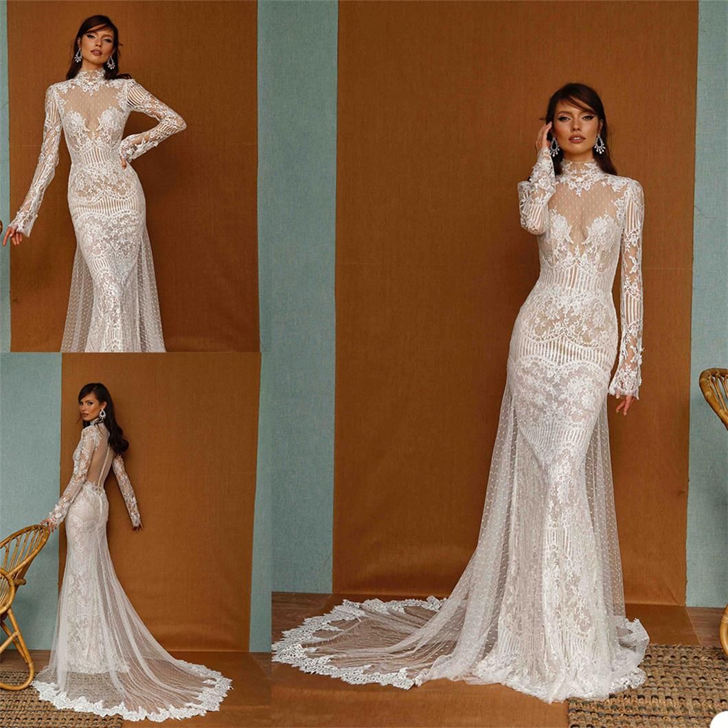 2020 Wedding Dresses Long Sleeve High Collar Bridal Gowns ...