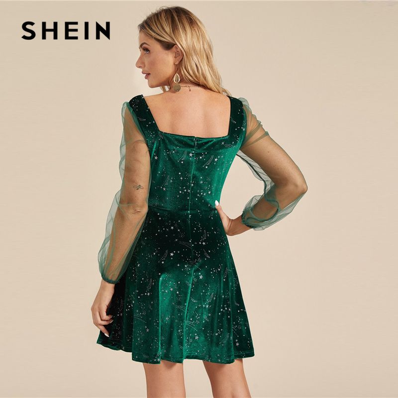 shein green dress long