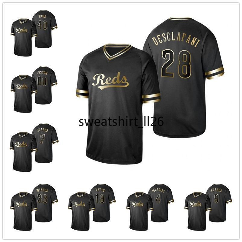 Cincinnati Reds Men Women Youth 11 Barry Larkin 5 Johnny Bench Black Golden Baseball Jersey