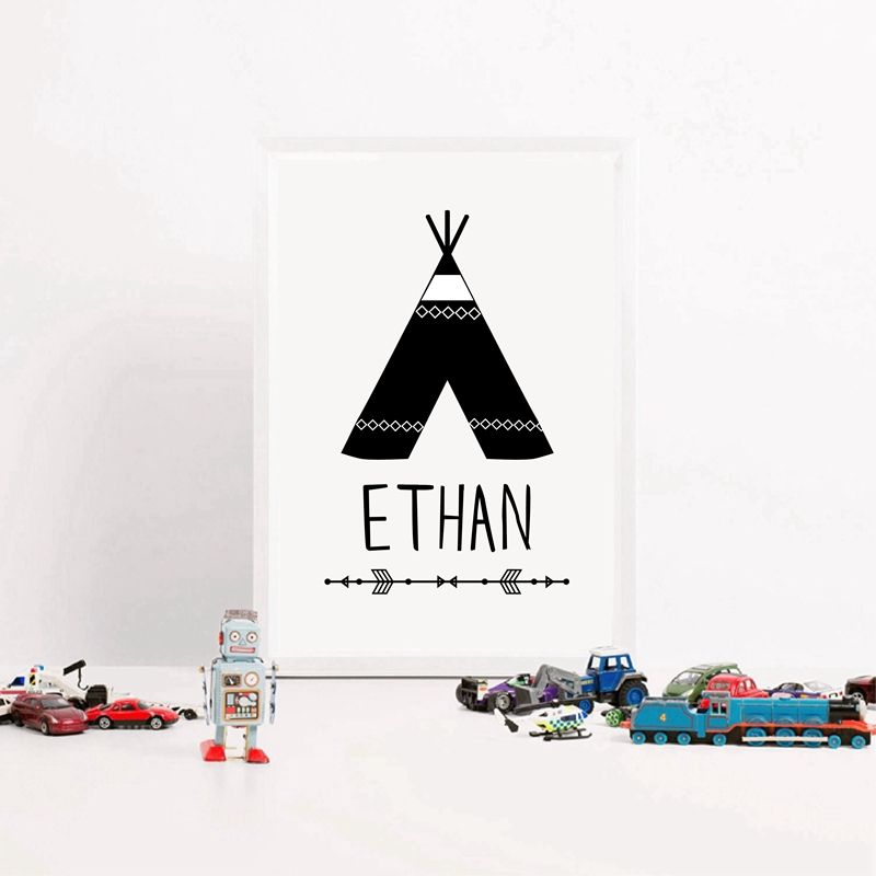 21 Customize Boys Name With Teepee Canvas Art Print And Poster Personalized Name Art Painting Wall Picture For Baby Boy Room Decor From Xu 6 69 Dhgate Com