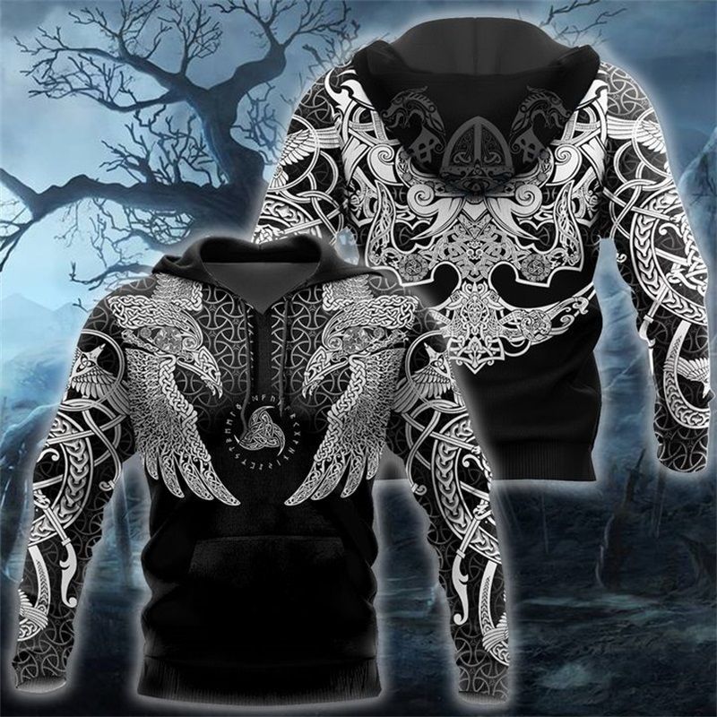 Moda De Verano Viking Odin Para Hombre T-shirt Cuervo Tatuaj Moda De Verano Viking Odin Para Hombre T-shirt Cuervo Tatuaj