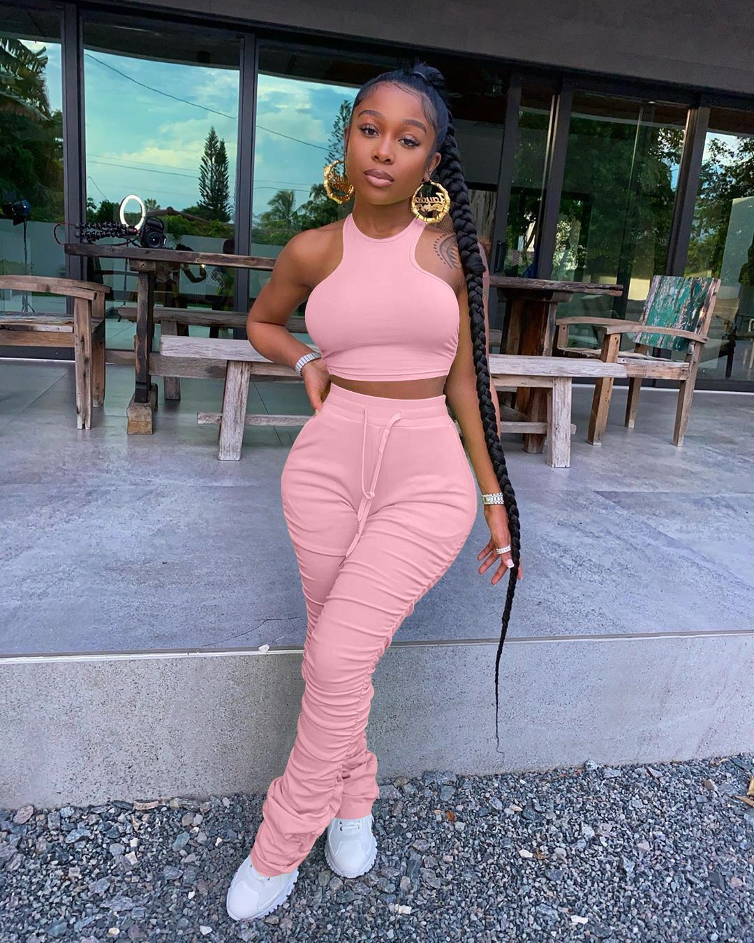 Pink stacked leggings outfit Clearance