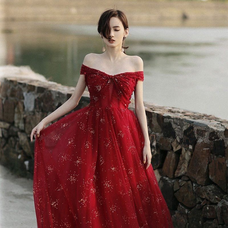 wine red wedding dress