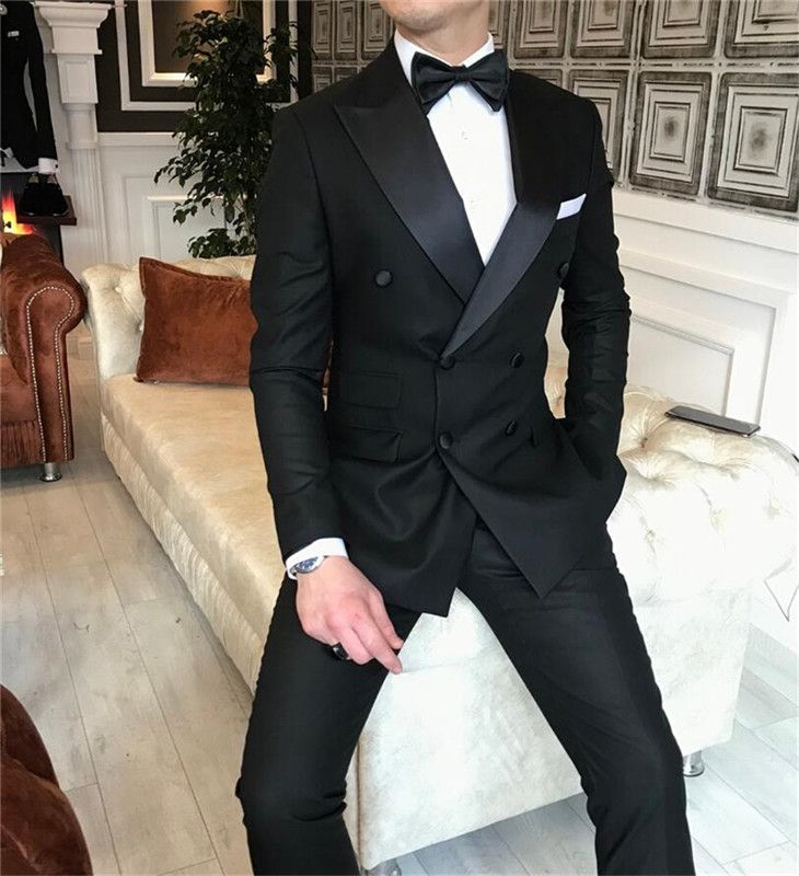 Acquistare Black Double Breasted Men Tuts Groom Smoking Matrimonio Stystwo  Pezzi Pantaloni Giacca Formale Uomo Blazer Ultimo Stile Economico |  Consegna Veloce E Qualità | DHgate Italy