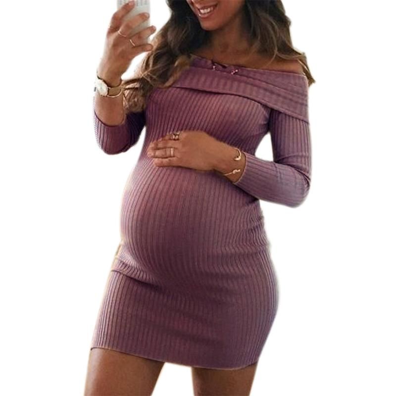 Compra Vestidos De Maternidad Ropa Mujer Embarazada Vestido Sólido Manga  Larga De Hombro Ropa De Costilla De Estilo Casual Barato | Entrega Rápida Y  Calidad | Es.Dhgate