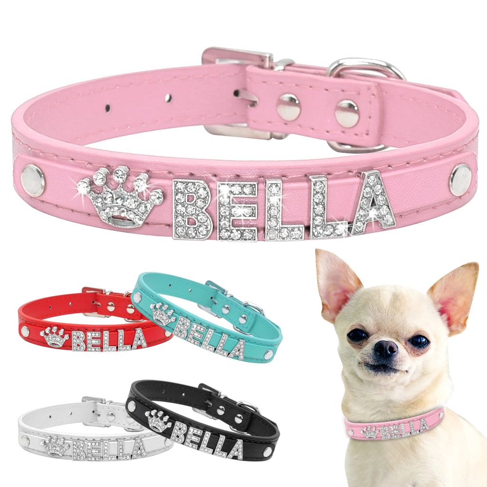 Bling Rhinestone Collar del perro de perrito collares pequeños personalizado Chihuahua Collar nombre de