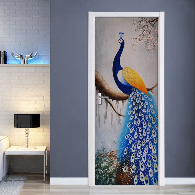 2020 Door Stickerdiy Self Adhesive Door Stickers Peacock Flower Oil Painting Art Decals For Living Room Bedroom Door Decor Pvc Waterp From Nalahome 20 3 Dhgate Com