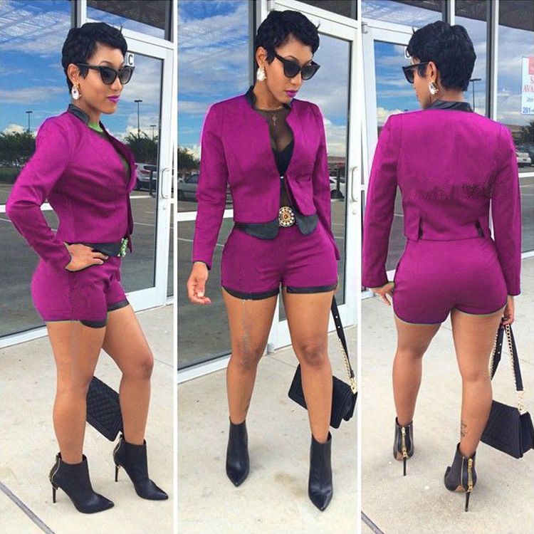 Slim Jacket High Waist Shorts Suit 