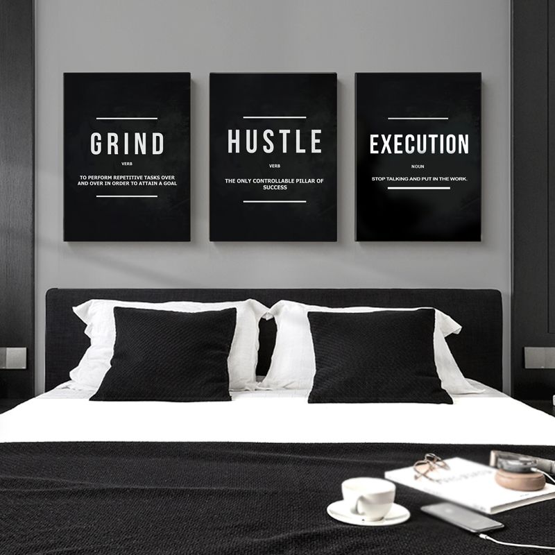 Grind Hustle Execution Motivational Quote Posters and Prints on Canvas Painting Wall Art Pictures for Living Room Office Decor