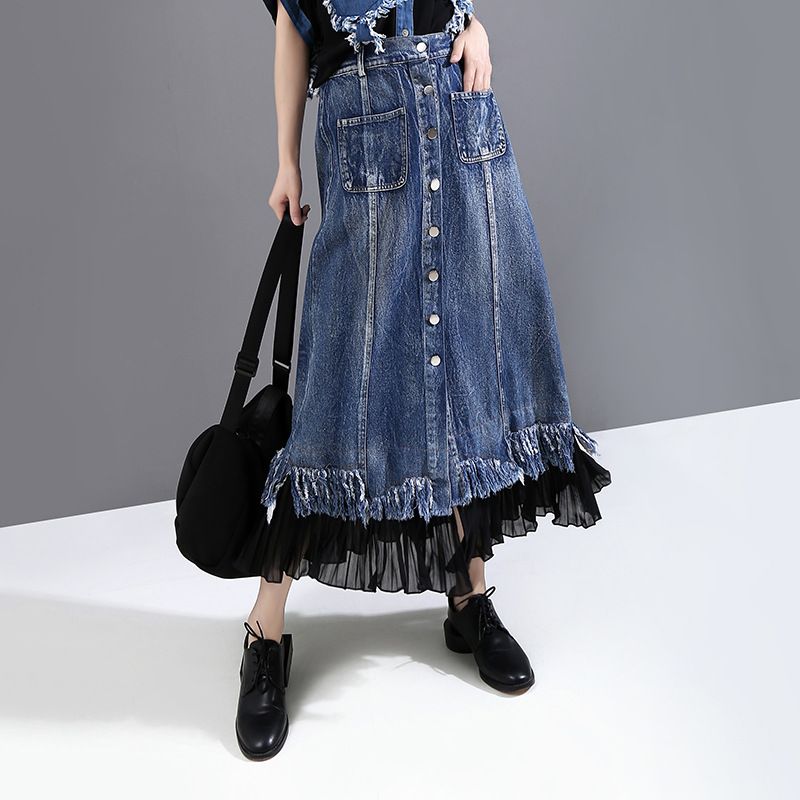 midi blue jean skirt