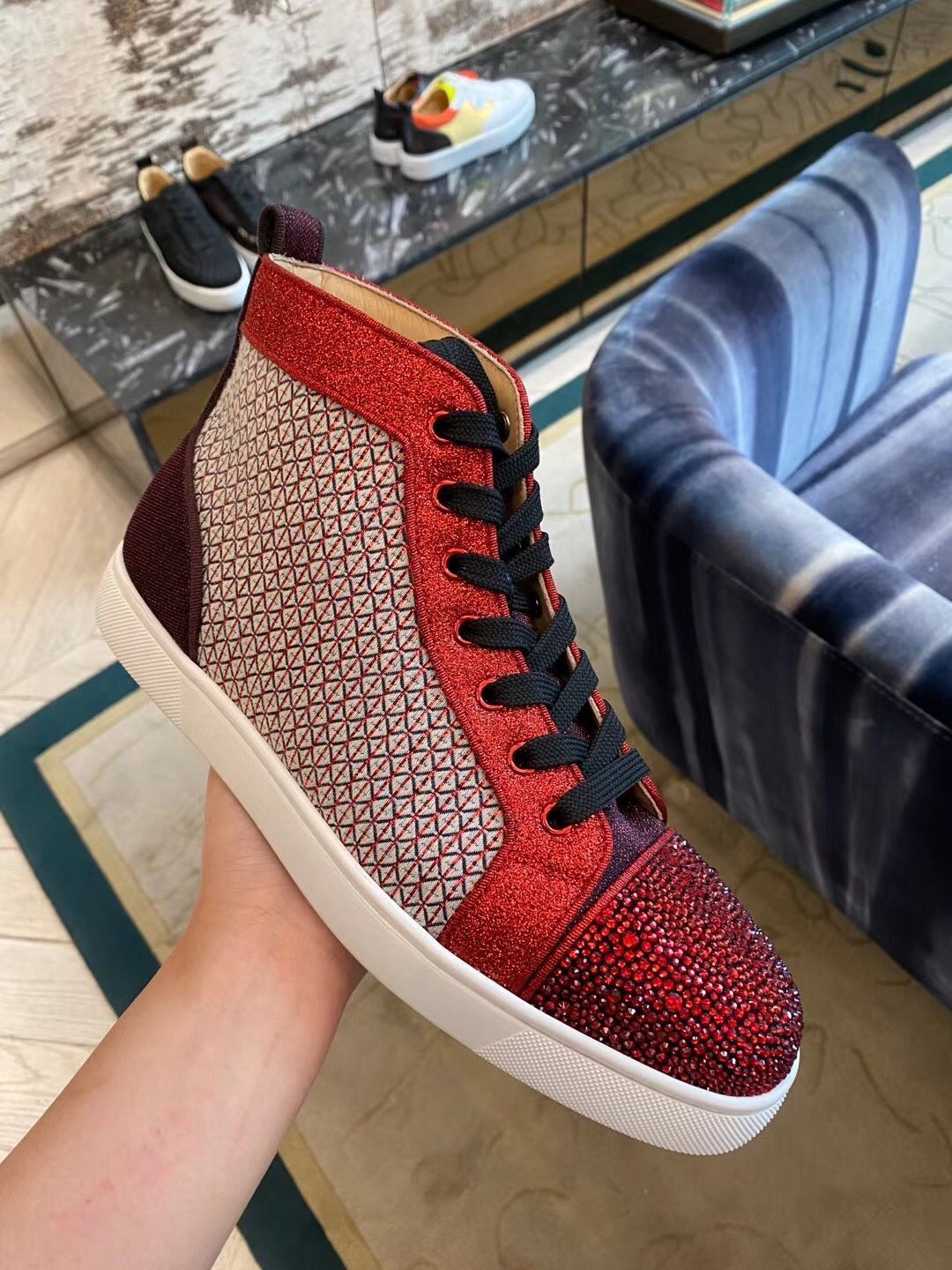 Red Strass + Glitter Casual Walking High Top Red Bottom Sneakers Nice  Quality Brands Designer Men,Women Couple Outdoo Sports Shoes Discount From  Vernas, $31.09 | DHgate.Com