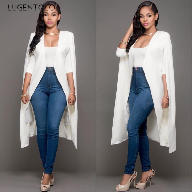 Compre Trajes De Mujer Blazers Lugentolo Mujeres Elegante Blazer Autumn  Cardigan Cool Long Long Blanco Y Negro Sólido Dos Color Slim Fit Dama A  22,68 € Del Xiyuanhu | Es.Dhgate.Com
