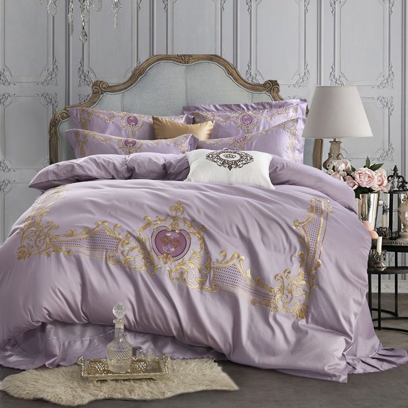 Egyptian Cotton Queen King Size Luxury, Purple And Silver King Size Bedding