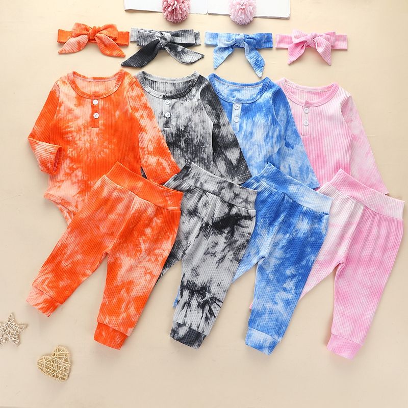 Compra Bebé Tie Dye Sistemas De La Ropa De Manga Larga Romper + Plancha +  Vendas / Moda Establece El Artículo Bebés Niñas Niño A Cielo Trajes M2315  Barato | Entrega Rápida