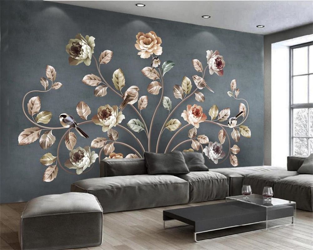 3d Wall Paper for Bedroom Romantic Nordic Art Flower Flower Bird TV Sofa HD  Decorative Beautiful