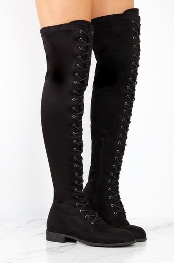 over the knee lace up flat boots