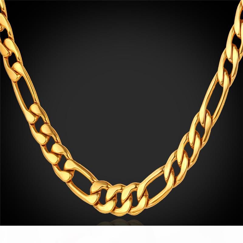 Real Gold Plated Figaro Chain Necklaces 