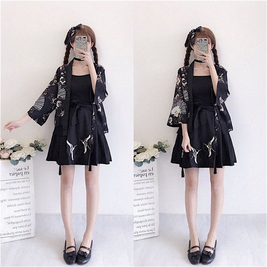 Acquistare Abbigliamento Ragazze Nero Stile Giapponese Set Moda Donna  Primavera Kimono Gonna Haori Cardigan 2019 Giapponese Yukata Outfits Z4pZ #  Economico | Consegna Veloce E Qualità | It.Dhgate