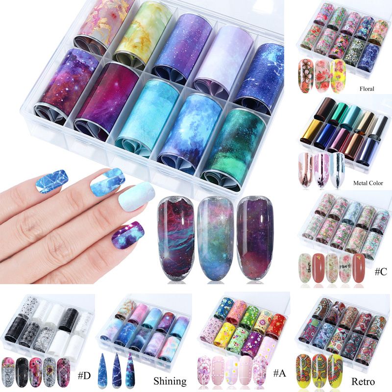 10 Roll3 5 100cm Starry Sky Nail Foil Decals Holographic Manicure Adhesive Transfer Tips Beauty Flower Nail Sticker Nail Decal Nail Water Decals From Rainbow Company 1 Dhgate Com