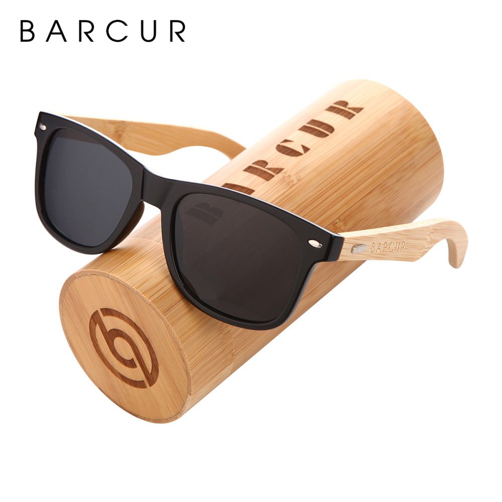 de madera BARCUR gafas de sol pc a mano de bambú de los hombres gafas