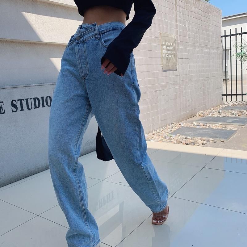Compra 90s Vintage Mujeres Pierna Recta Jeans Asimétricas Cintura Suelta  Los Pantalones Vaqueros De Cintura Alta Moda Casual Pantalones Verano De  Las Mujeres Del Dril De Algodón Barato | Entrega Rápida Y