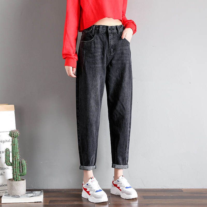 El otoño de la vendimia de las mujeres de jeans ropa de cintura alta novio negro  ancho de la pierna de mamá mujer jeans rectos denim pantalones comprar ~  Fondos De /