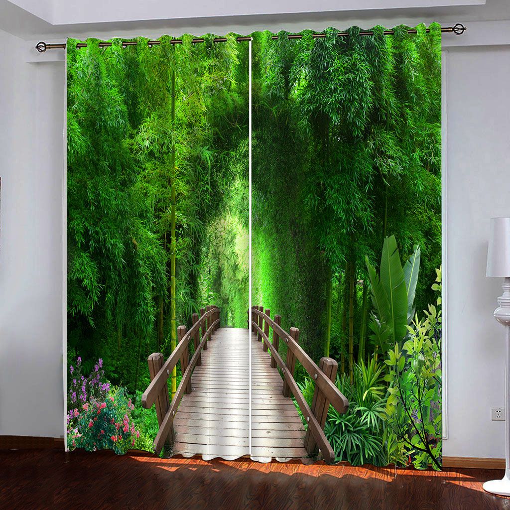 2021 3D Blackout Curtains Digital Print Lush Bamboo Forest Curtain For