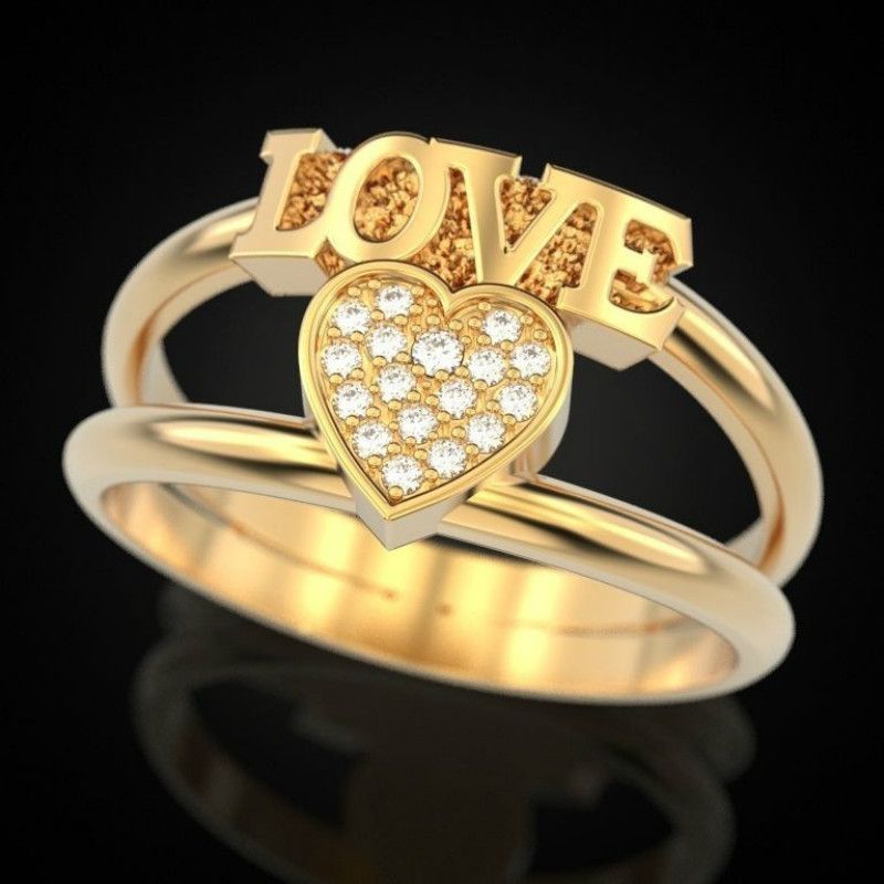 NEW Love Heart Double Layer Zirconia Rings For Women Girls Dainty Love