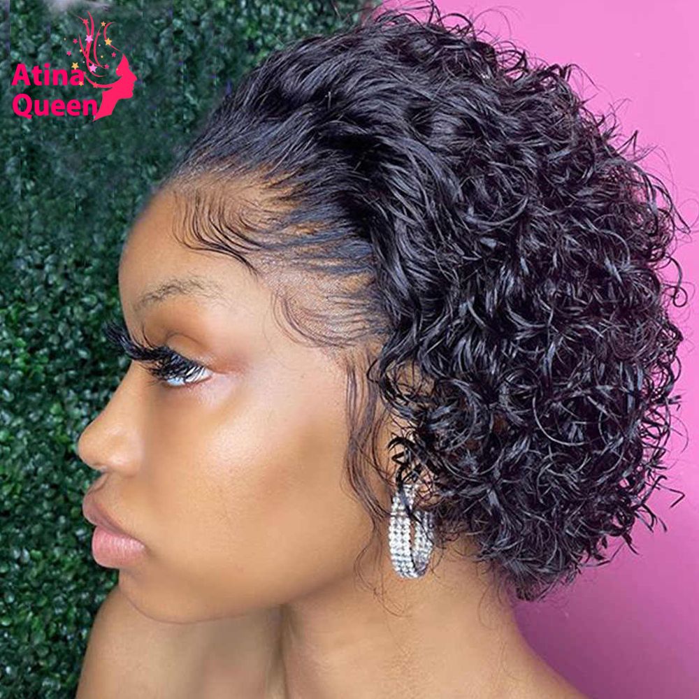 Short Pixie Cut Closure Wig Curly Bob Wigs13x4 Lace Frontal Human Hair Wigs  Pre plucked Baby