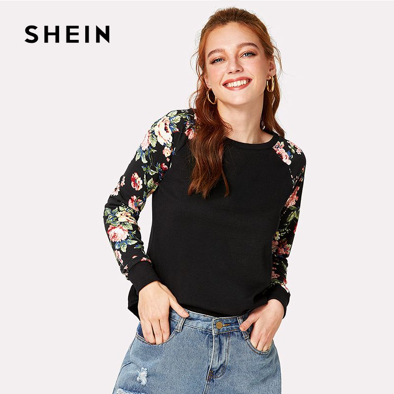 Shein floral camiseta Hem curvo para Shirts camisas para mujer T sport