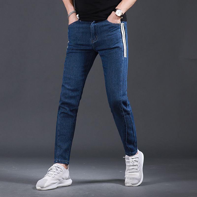 21 Mens Jeans Summer Dark Blue Stretch Men 21 Fashion Side Stripe Jean Slim Fit Ankle Length Pants From Zhizhujing 45 52 Dhgate Com