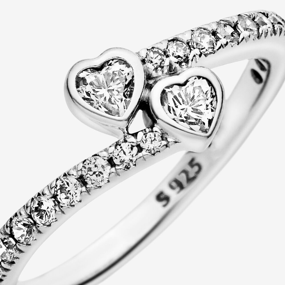 Double Heart Covery Girl 925 Anillo De Plata Brillante De De Double Heart Covery Girl 925 Anillo De Plata Brillante De De