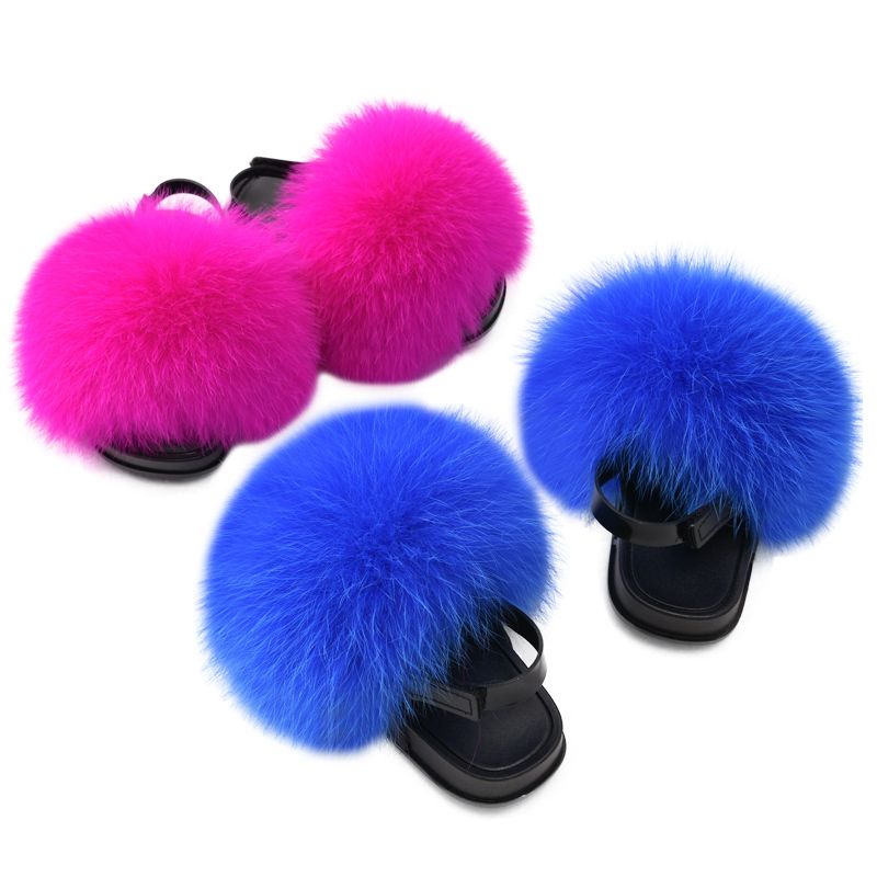 fluffy slides with strap