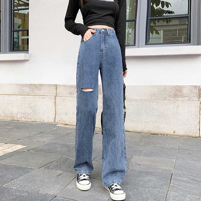 Compra Jeans Mujeres Mujer Alta Cintura Coreana Simple Reintenta Mamá  Pantalones En Dificultades Para Las Mujeres Denim Denim Baggy Straight Wide  Leg 2021 Barato | Entrega Rápida Y Calidad | Es.Dhgate