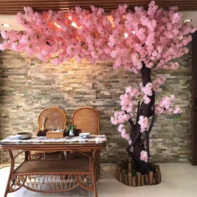 Branca Artificial flor de cerejeira da parede da flor Pendurar Ramo tronco  de árvore Sakura para