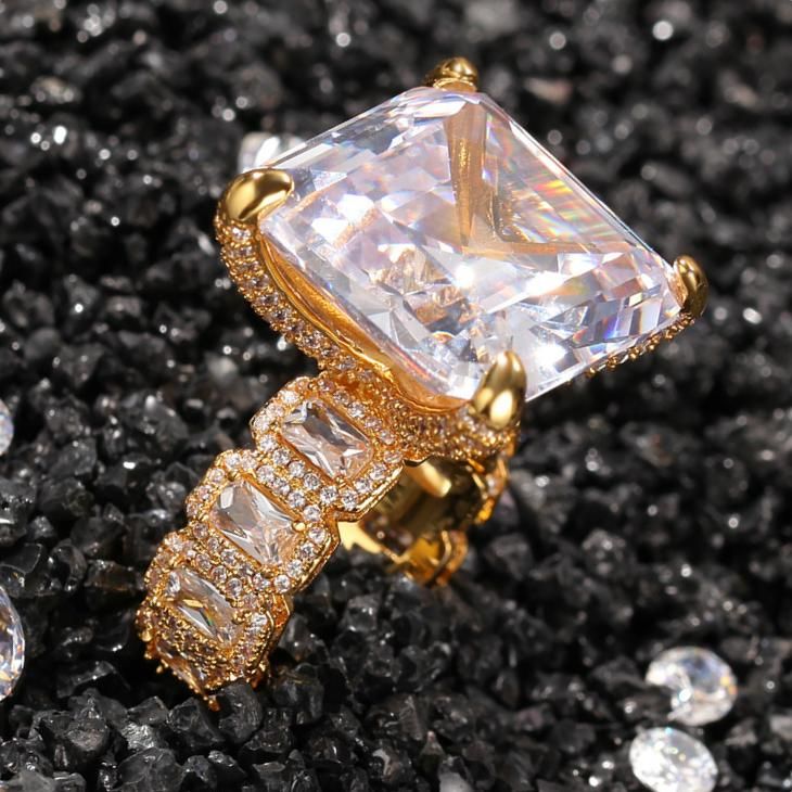New Fashion Hip Hop Real Gold Plated Big Bling Square CZ Cubic Zirconia ...