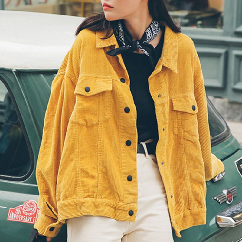 Womens Jackets Yellow Corduroy Coat 