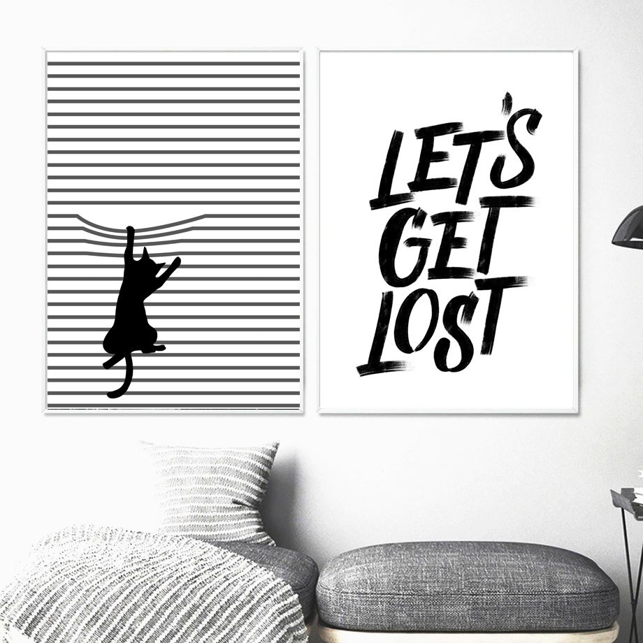 2020 Cartoon Cat Quotes Wall Art Canvas Painting Nordic Posters And Prints Black White Animals Wall Pictures For Kids Room Wall Decor From Cccofficialstore 5 72 Dhgate Com